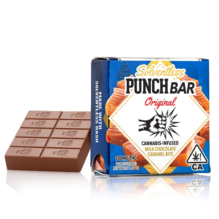 PUNCH EDIBLES - CARAMEL BITS MILK SOLVENTLESS CHOCOLATE BAR 100MG