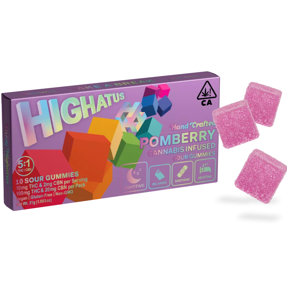 HIGHATUS - SOUR POMBERRY 5:1 THC:CBN GUMMIES 100MG